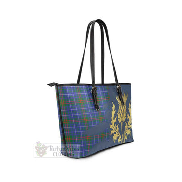 Edmonstone Tartan Leather Tote Bag Gold Thistle Style - Tartan Vibes Clothing