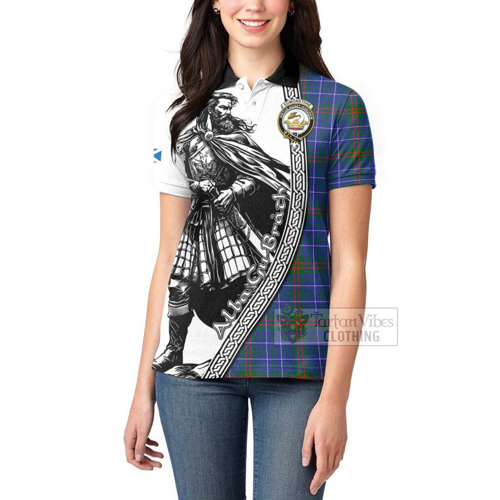 Tartan Vibes Clothing Edmonstone Tartan Clan Crest Women's Polo Shirt with Highlander Warrior Celtic Style