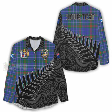 Edmonstone Crest Tartan Women's Casual Shirt with New Zealand Silver Fern Half Style - Tartan Vibes Clothing