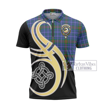 Edmonstone Tartan Zipper Polo Shirt with Family Crest and Celtic Symbol Style