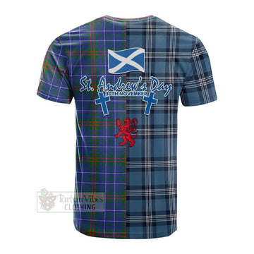 Edmonstone Tartan Cotton T-shirt Happy St. Andrew's Day Half Tartan Style