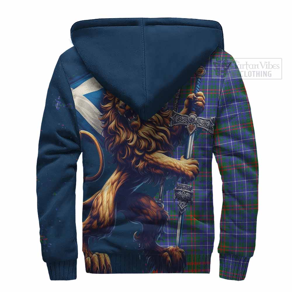 Tartan Vibes Clothing Edmonstone Tartan Family Crest Sherpa Hoodie with Scottish Majestic Lion