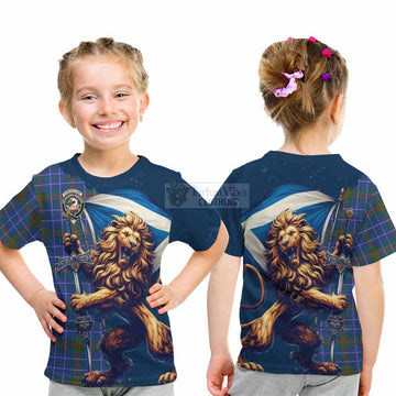 Edmonstone Tartan Family Crest Kid T-Shirt with Scottish Majestic Lion