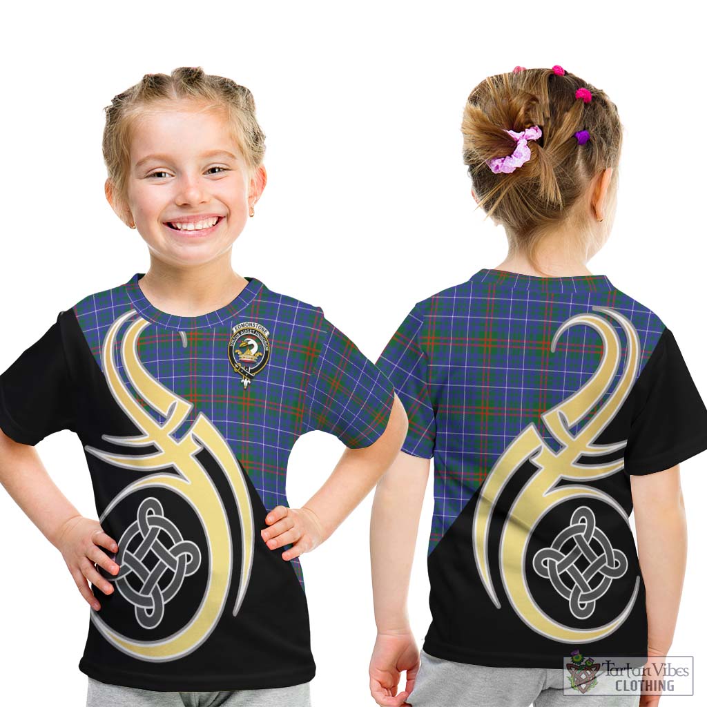 Edmonstone Tartan Kid T-Shirt with Family Crest and Celtic Symbol Style - Tartan Vibes Clothing