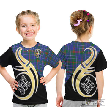 Edmonstone Tartan Kid T-Shirt with Family Crest and Celtic Symbol Style