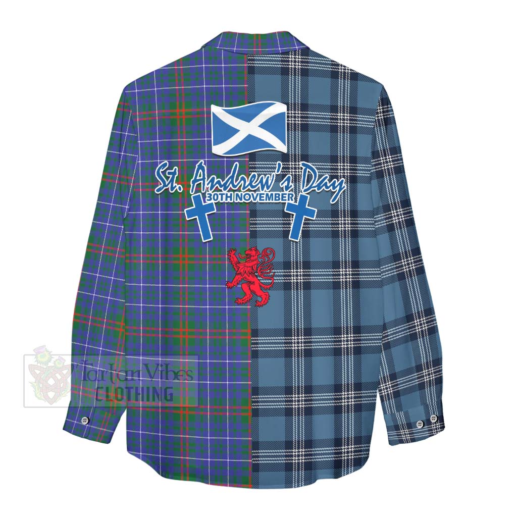 Tartan Vibes Clothing Edmonstone Tartan Women's Casual Shirt Happy St. Andrew's Day Half Tartan Style