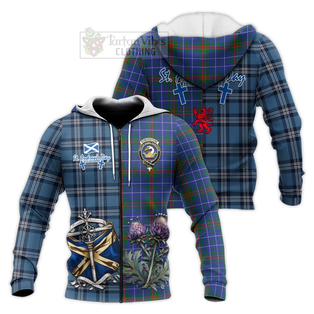 Tartan Vibes Clothing Edmonstone Tartan Knitted Hoodie Happy St. Andrew's Day Half Tartan Style