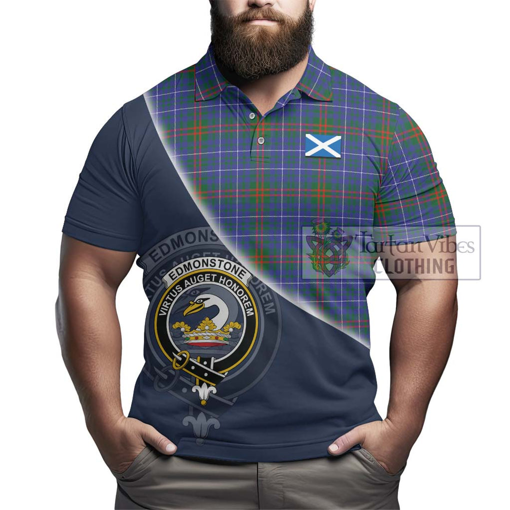 Edmonstone Tartan Polo Shirt with Personalised National Flag and Family Crest Half Style - Tartanvibesclothing Shop