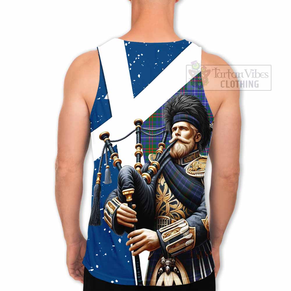 Edmonstone Tartan Men's Tank Top with Family Crest Scottish Bagpiper Vibes