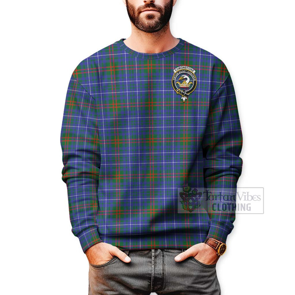 Tartan Vibes Clothing Edmonstone Tartan Sweatshirt with Family Crest and Bearded Skull Holding Bottles of Whiskey