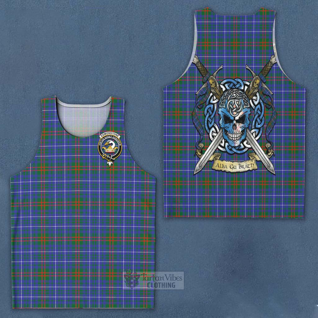 Tartan Vibes Clothing Edmonstone Tartan Men's Tank Top with Family Crest Celtic Skull Style