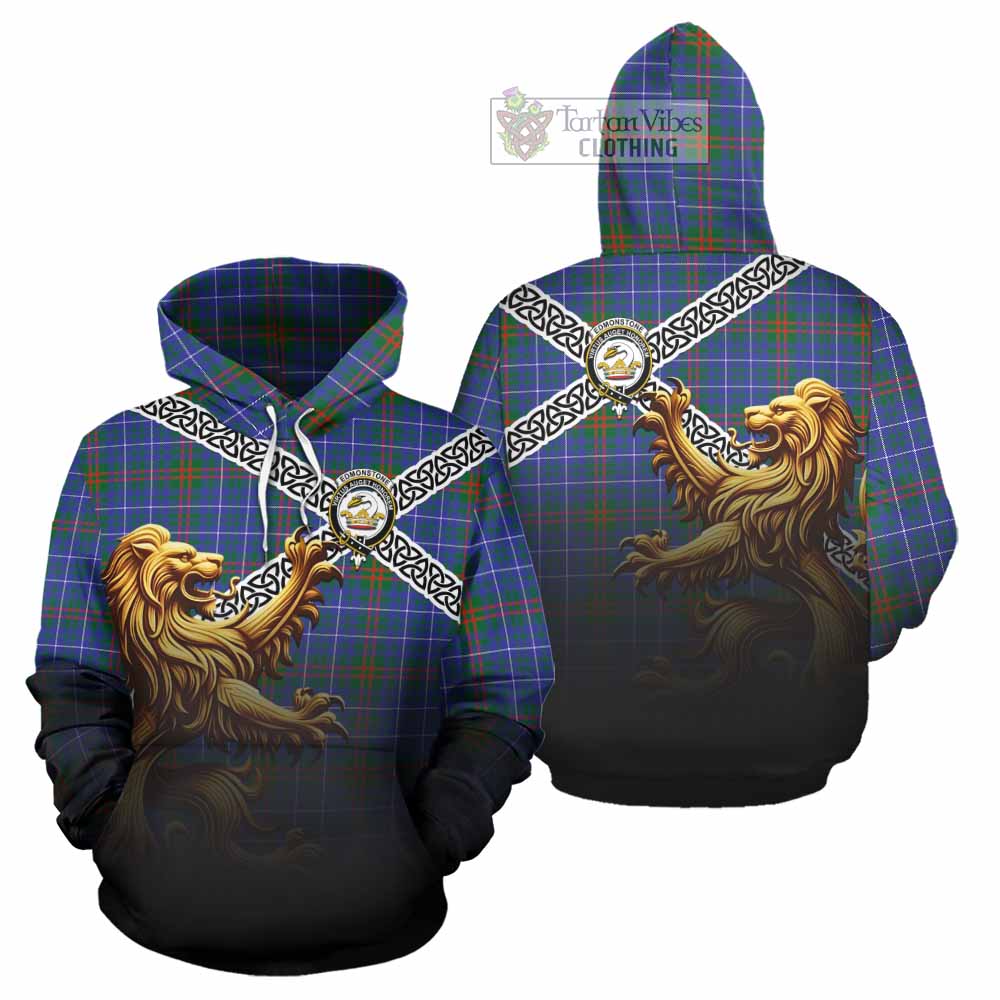 Edmonstone Crest Tartan Hoodie with Golden Lion Emblem Celtic Style - Tartan Vibes Clothing