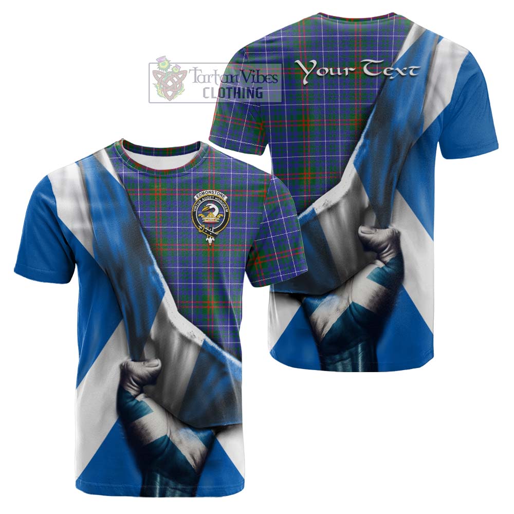 Tartan Vibes Clothing Edmonstone Tartan Cotton T-shirt with Family Crest Scotland Patriotic Style