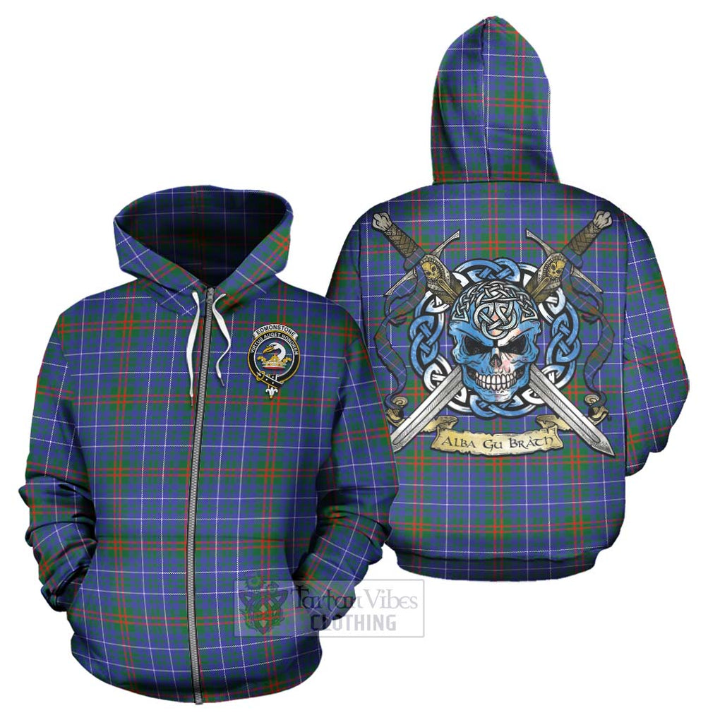 Tartan Vibes Clothing Edmonstone Tartan Hoodie with Family Crest Celtic Skull Style