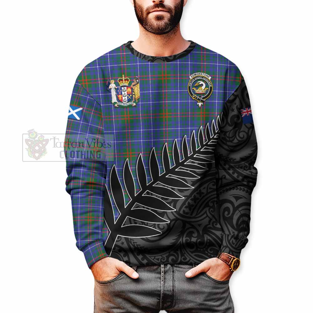 Tartan Vibes Clothing Edmonstone Crest Tartan Sweatshirt with New Zealand Silver Fern Half Style