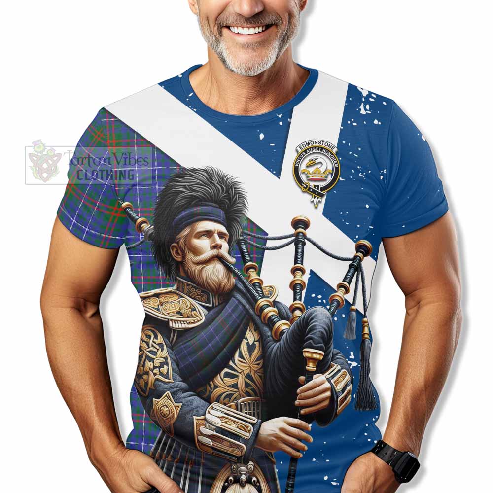 Tartan Vibes Clothing Edmonstone Tartan T-Shirt with Family Crest Scottish Bagpiper Vibes