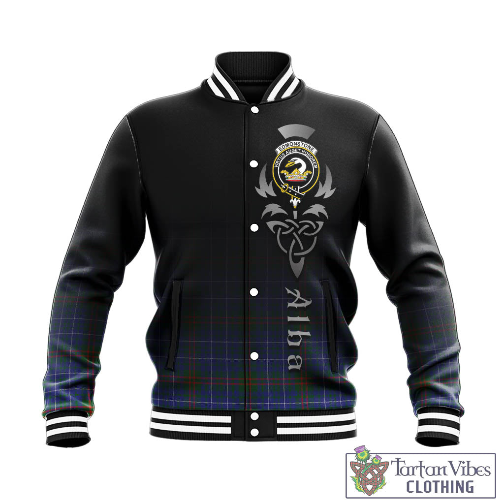 Tartan Vibes Clothing Edmonstone Tartan Baseball Jacket Featuring Alba Gu Brath Family Crest Celtic Inspired