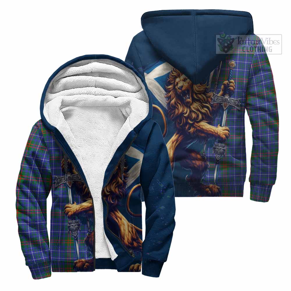 Tartan Vibes Clothing Edmonstone Tartan Family Crest Sherpa Hoodie with Scottish Majestic Lion