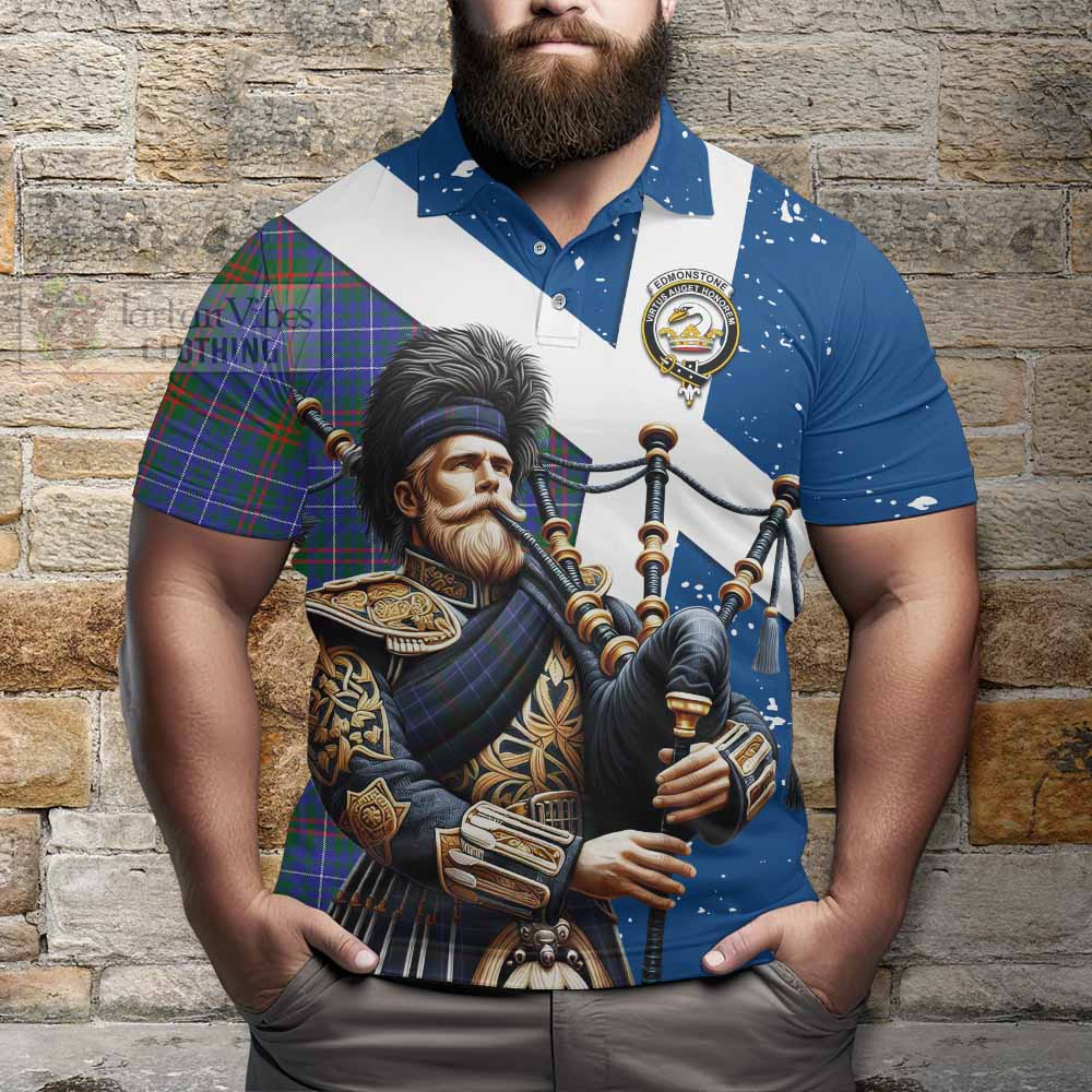 Tartan Vibes Clothing Edmonstone Tartan Polo Shirt with Family Crest Scottish Bagpiper Vibes