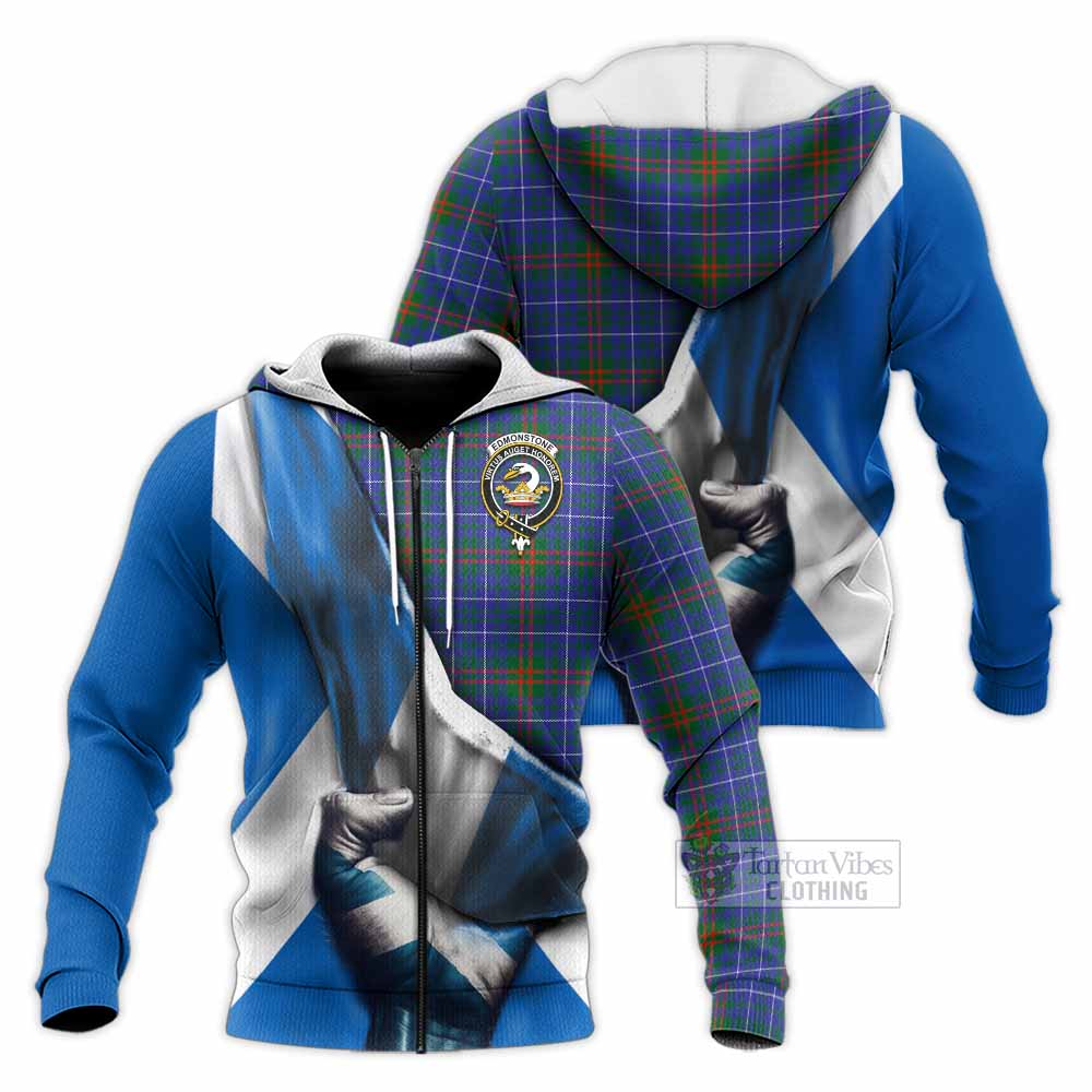 Tartan Vibes Clothing Edmonstone Tartan Knitted Hoodie with Family Crest Scotland Patriotic Style