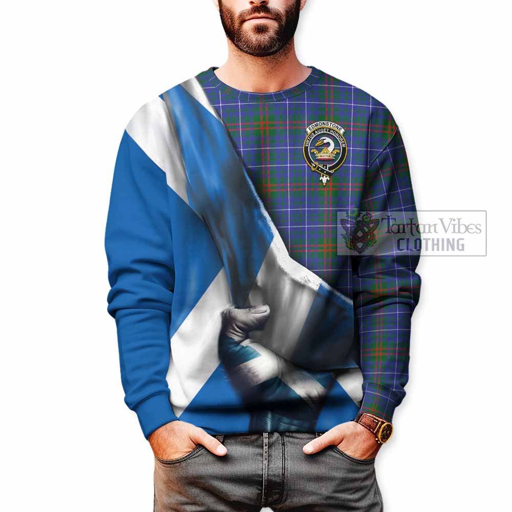 Tartan Vibes Clothing Edmonstone Tartan Sweatshirt with Family Crest Scotland Patriotic Style