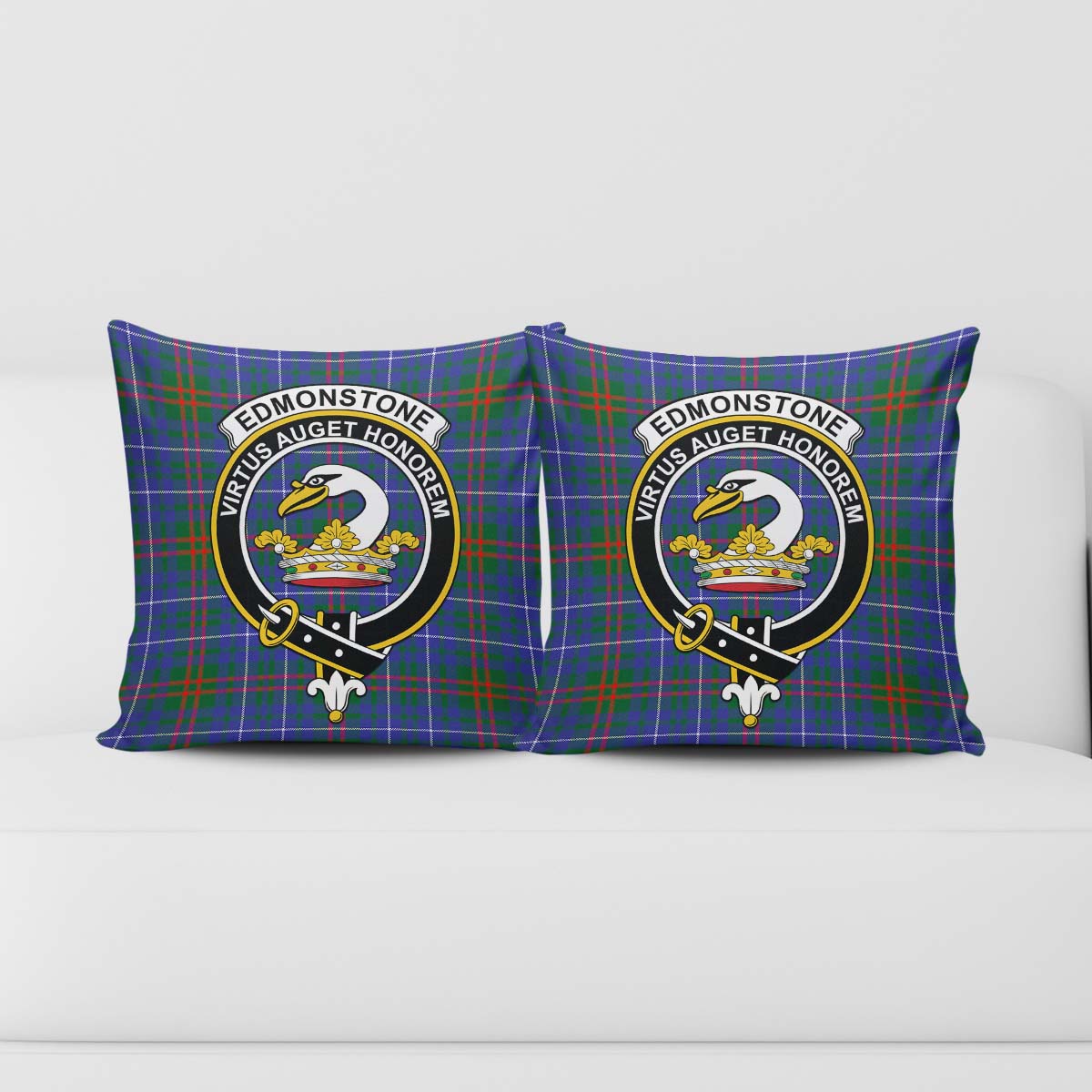 Edmonstone Tartan Pillow Cover with Family Crest - Tartan Vibes Clothing