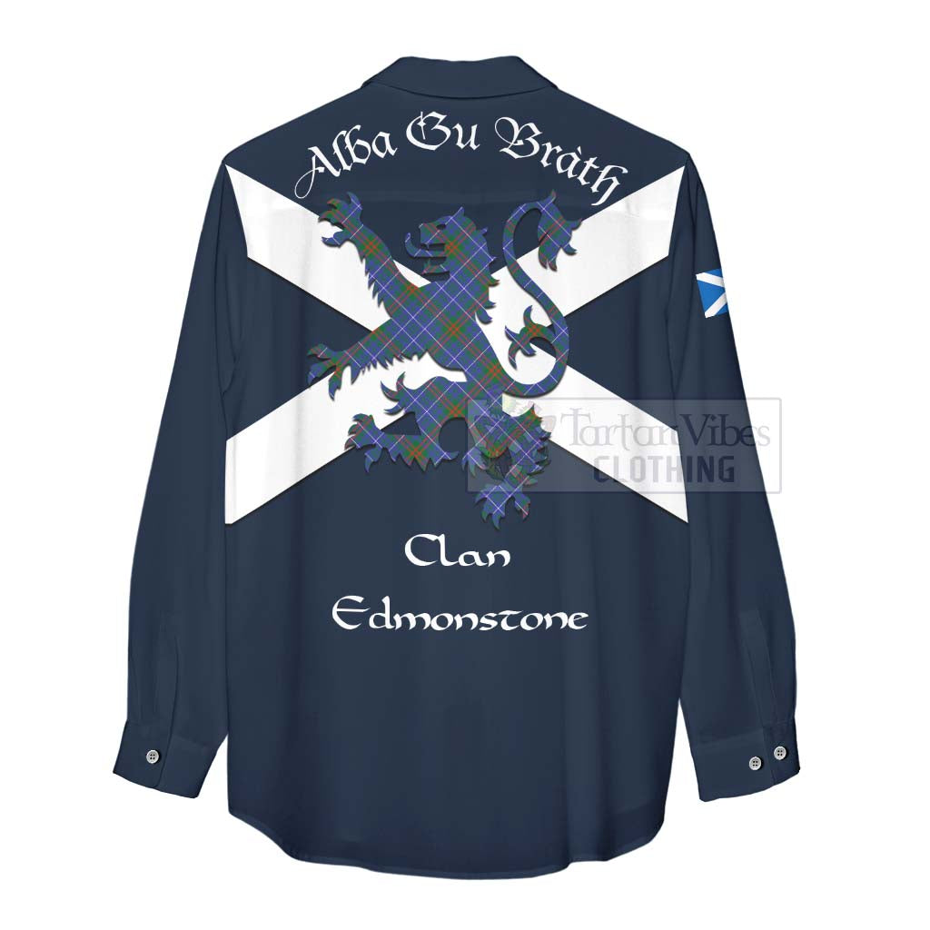 Tartan Vibes Clothing Edmonstone Tartan Lion Rampant Women's Casual Shirt Proudly Display Your Heritage with Alba Gu Brath and Clan Name