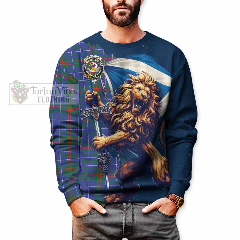 Tartan Vibes Clothing Edmonstone Tartan Family Crest Sweatshirt with Scottish Majestic Lion