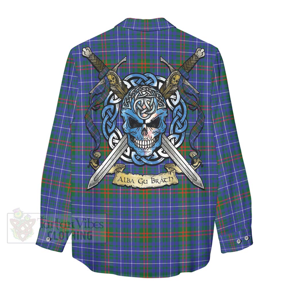 Tartan Vibes Clothing Edmonstone Tartan Women's Casual Shirt with Family Crest Celtic Skull Style