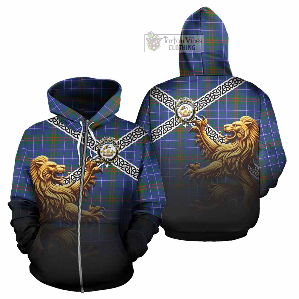 Edmonstone Crest Tartan Hoodie with Golden Lion Emblem Celtic Style Zip Hoodie - Tartan Vibes Clothing
