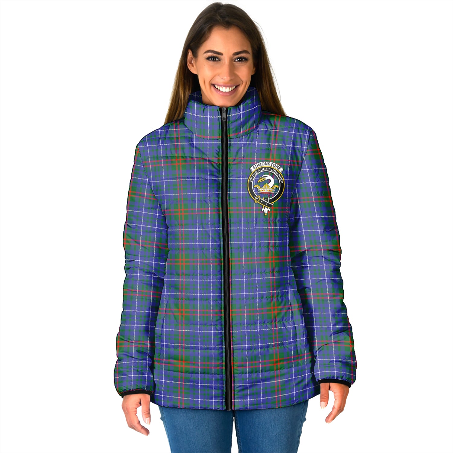 Edmonstone Tartan Padded Jacket with Family Crest - Tartan Vibes Clothing