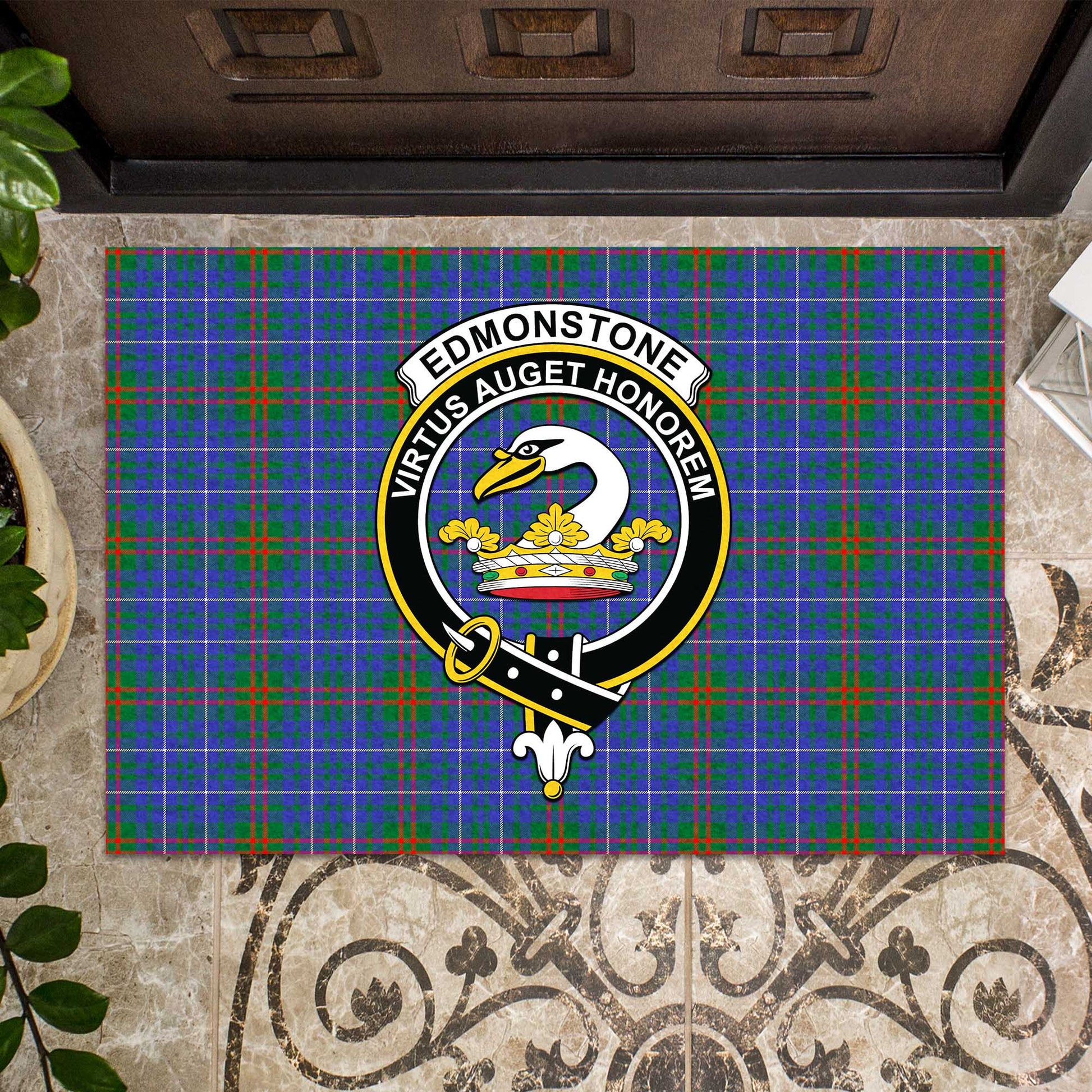 Edmonstone Tartan Door Mat with Family Crest