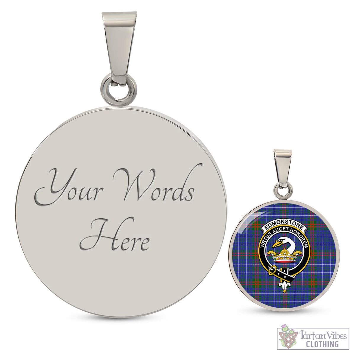 Edmonstone Tartan Circle Necklace with Family Crest Luxury Necklace (Silver) Yes - Tartan Vibes Clothing