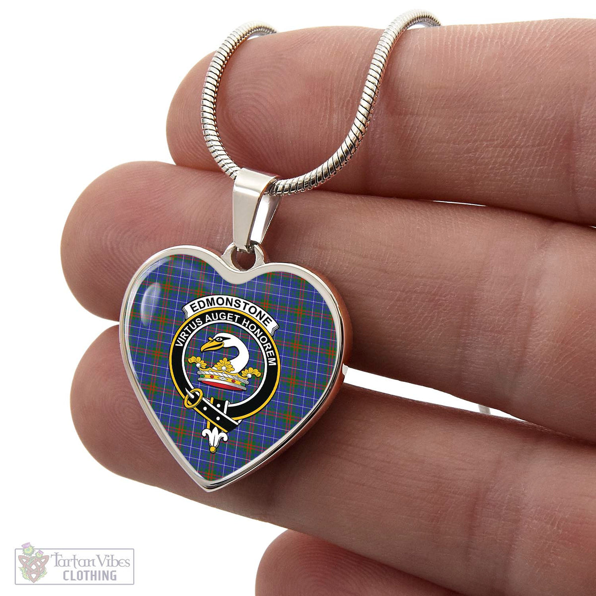 Edmonstone Tartan Heart Necklace with Family Crest - Tartan Vibes Clothing