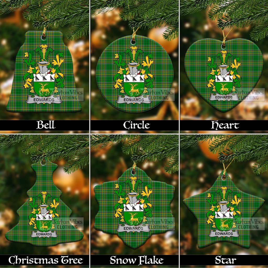 Tartan Vibes Clothing Edwards Irish Clan Tartan Christmas Ceramic Ornament with Coat of Arms