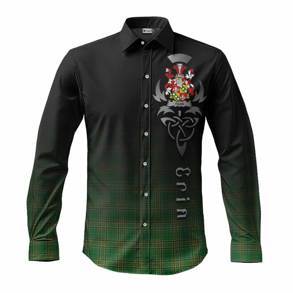 Egan Irish Clan Long Sleeve Button Shirt with Coat of Arms Erin Go Bragh Celtic Inspired Men's Shirt S - Tartan Vibes Clothing