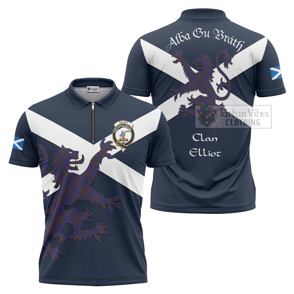 Tartan Vibes Clothing Elliot Tartan Lion Rampant Zipper Polo Shirt – Proudly Display Your Heritage with Alba Gu Brath and Clan Name