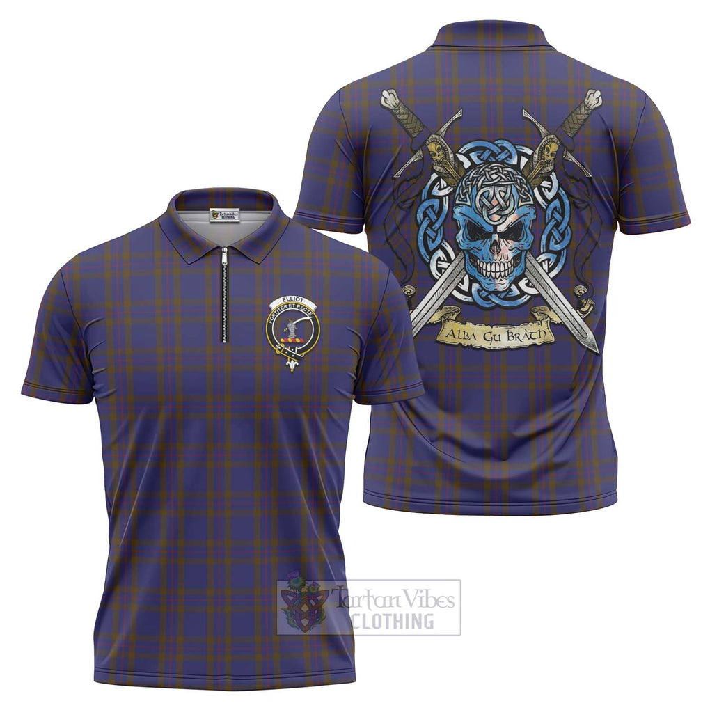 Tartan Vibes Clothing Elliot Tartan Zipper Polo Shirt with Family Crest Celtic Skull Style