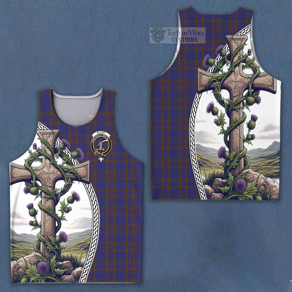 Tartan Vibes Clothing Elliot Tartan Men's Tank Top with Family Crest and St. Andrew's Cross Accented by Thistle Vines