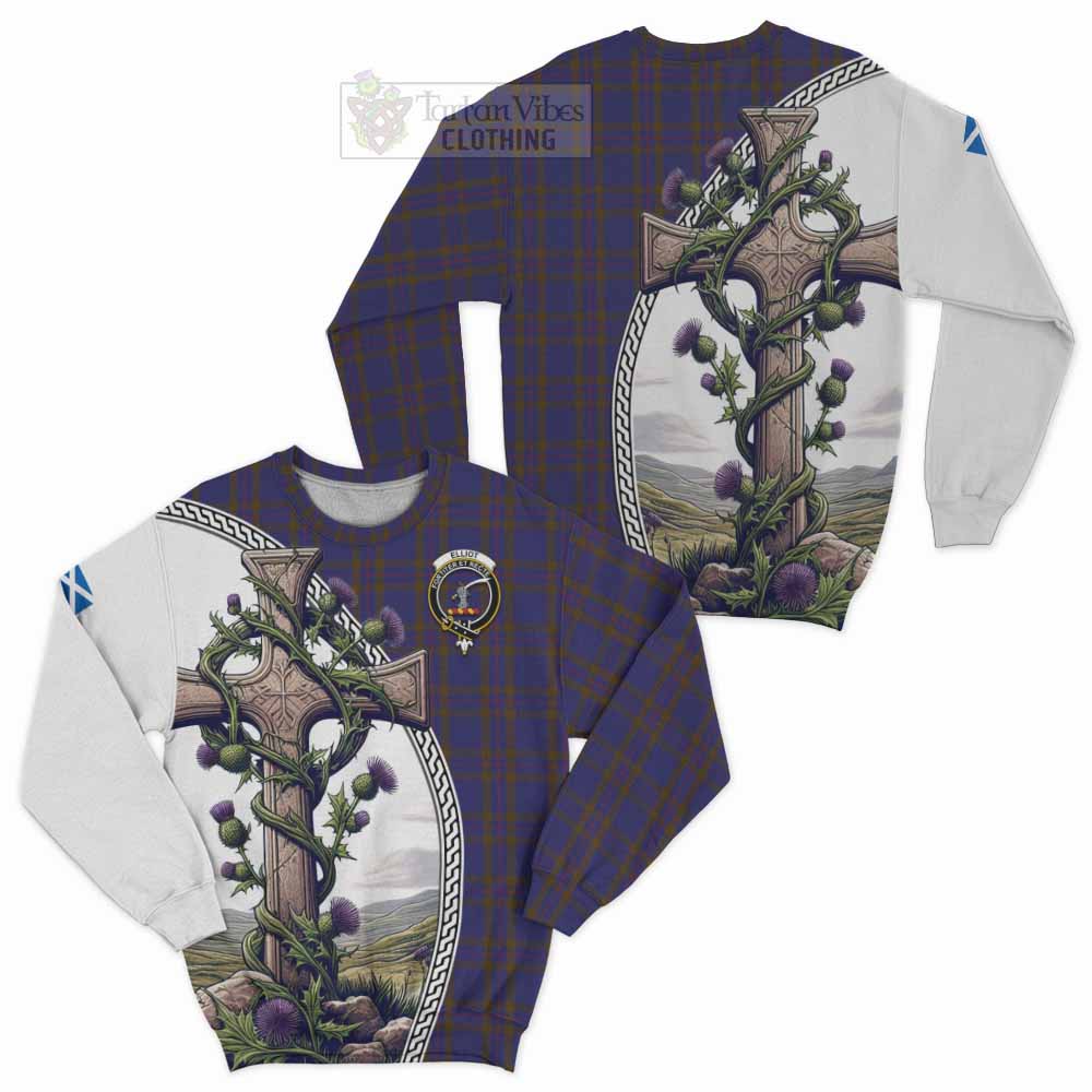 Tartan Vibes Clothing Elliot Tartan Sweatshirt with Family Crest and St. Andrew's Cross Accented by Thistle Vines