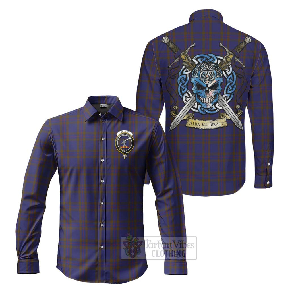 Tartan Vibes Clothing Elliot Tartan Long Sleeve Button Shirt with Family Crest Celtic Skull Style