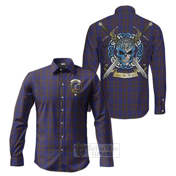 Elliot Tartan Long Sleeve Button Shirt with Family Crest Celtic Skull Style