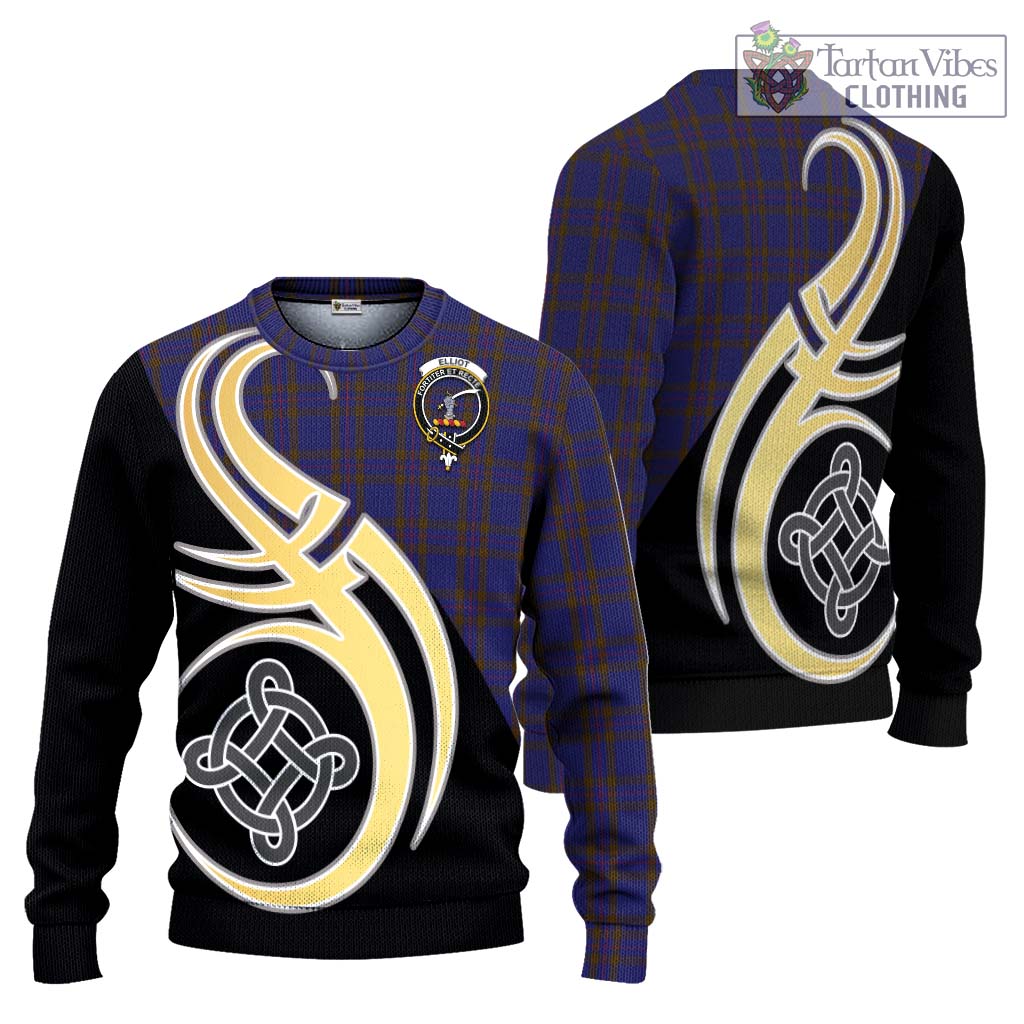 Elliot Tartan Knitted Sweater with Family Crest and Celtic Symbol Style Unisex - Tartan Vibes Clothing