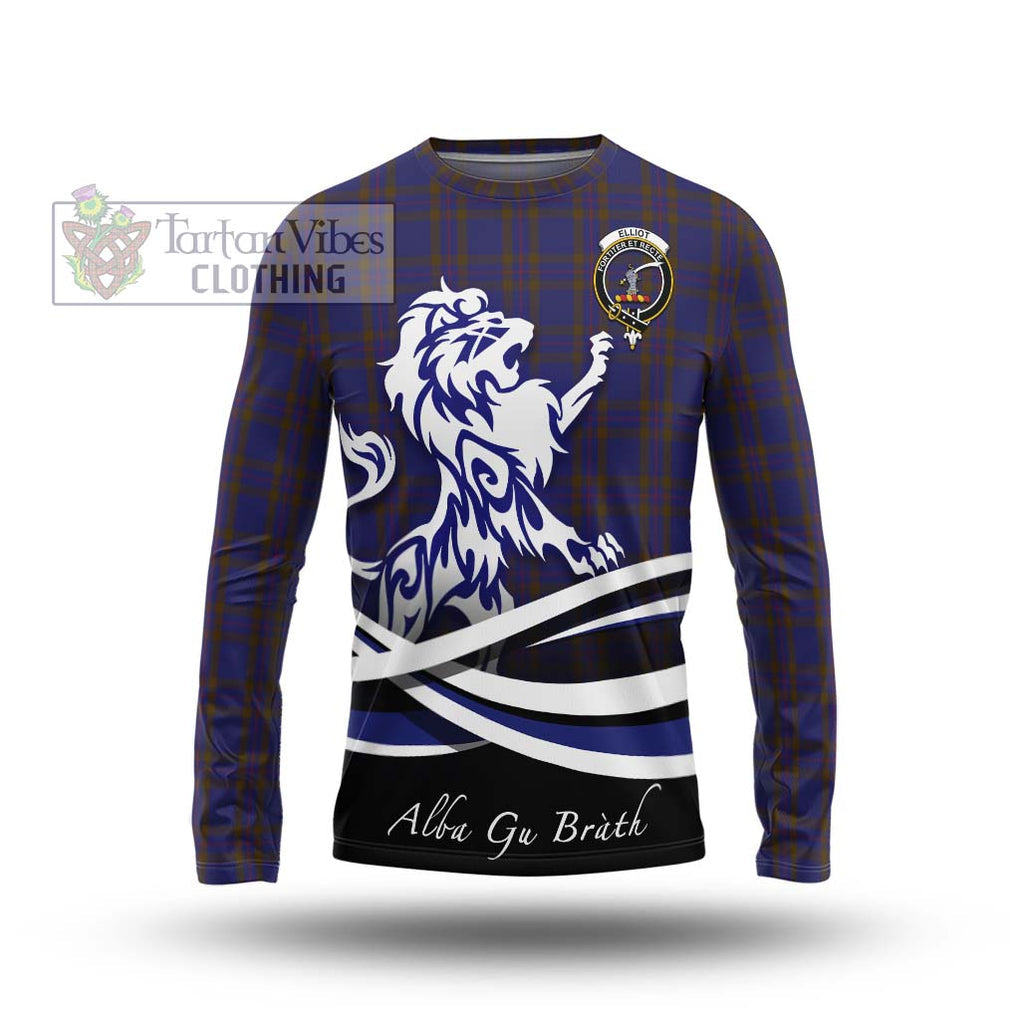 Elliot Tartan Long Sleeve T-Shirt with Alba Gu Brath Regal Lion Emblem Unisex - Tartanvibesclothing Shop