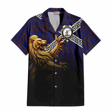 Elliot Crest Tartan Hawaiian Shirt with Golden Lion Emblem Celtic Style Kid - Tartan Vibes Clothing