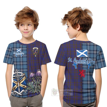 Elliot Tartan Kid T-Shirt Happy St. Andrew's Day Half Tartan Style Youth XL Size14 - Tartan Vibes Clothing