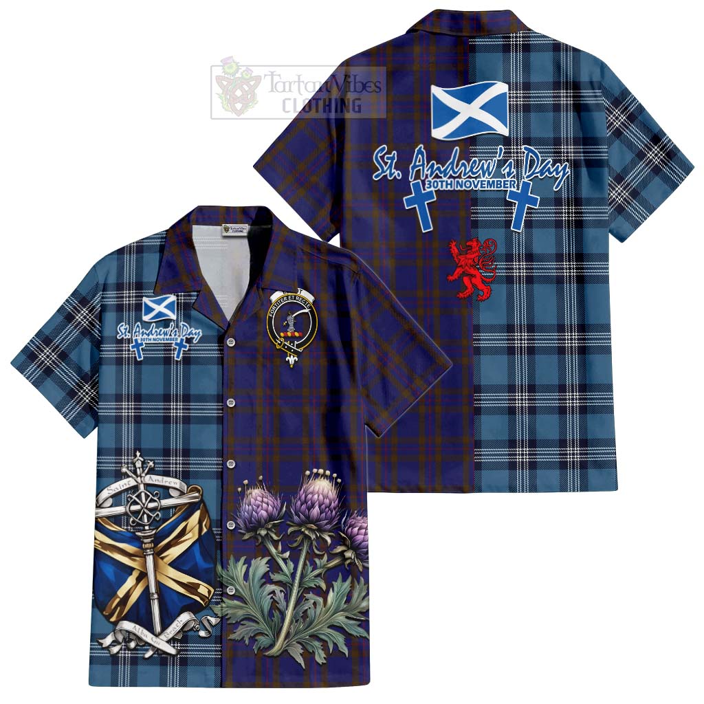 Tartan Vibes Clothing Elliot Tartan Short Sleeve Button Shirt Happy St. Andrew's Day Half Tartan Style