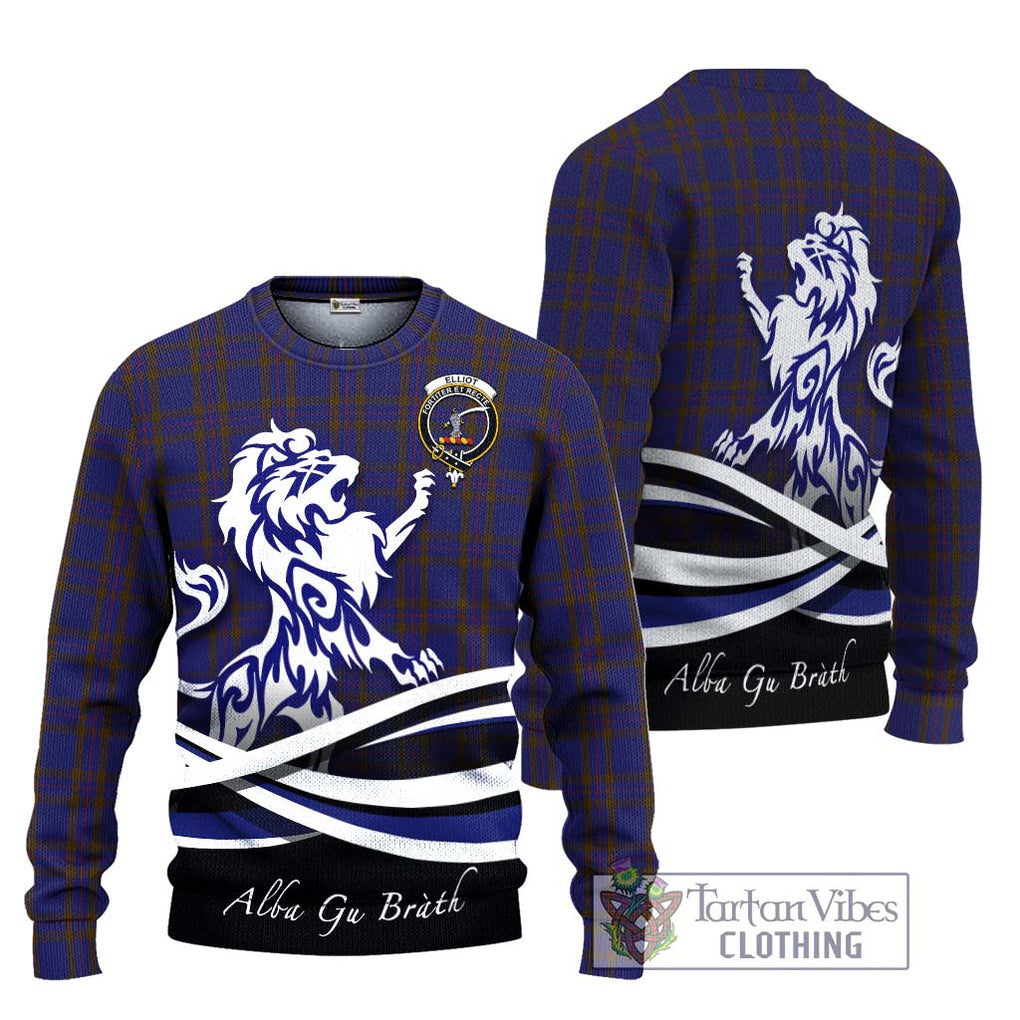 Elliot Tartan Knitted Sweater with Alba Gu Brath Regal Lion Emblem Unisex - Tartanvibesclothing Shop