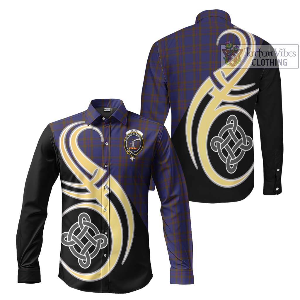 Elliot Tartan Long Sleeve Button Shirt with Family Crest and Celtic Symbol Style Men's Shirt S - Tartan Vibes Clothing