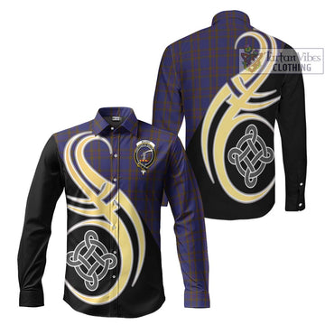 Elliot Tartan Long Sleeve Button Shirt with Family Crest and Celtic Symbol Style